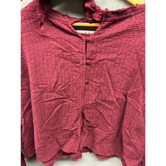 Free People Waffle Knit Long Sleeve Top Women’s Medium Burgundy Textured - Picture 10 of 11